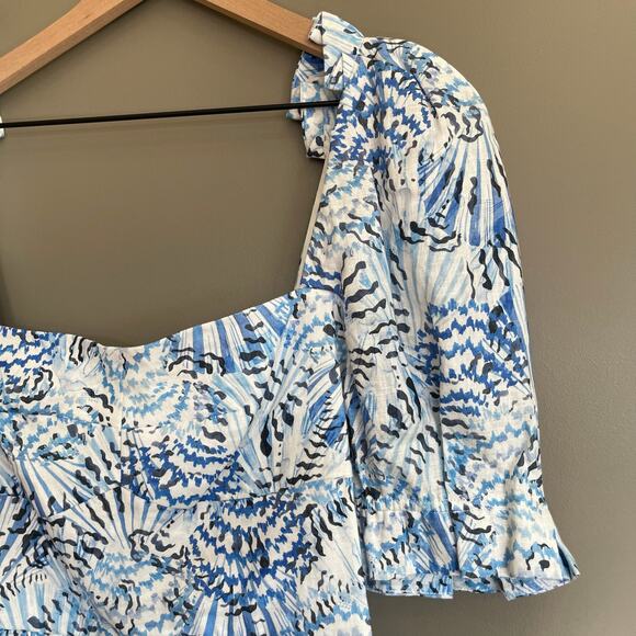 NWT SALONI Rachel-D Mini Dress Neptune Azure Size 2 Blue White Linen Puff Sleeve - Picture 10 of 16